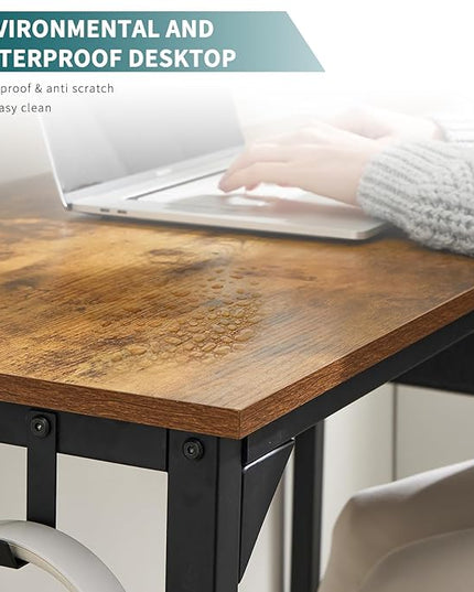 SMUG Computer Desk 48 Inch Home Office Writing Wood Storage Bag & Headphone Hook Simple Bedroom 2 Person Work Study Kids Table, Rustic Brown - LeafyLoom