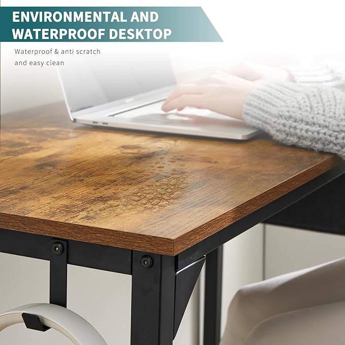 SMUG Computer Desk 48 Inch Home Office Writing Wood Storage Bag & Headphone Hook Simple Bedroom 2 Person Work Study Kids Table, Rustic Brown - LeafyLoom