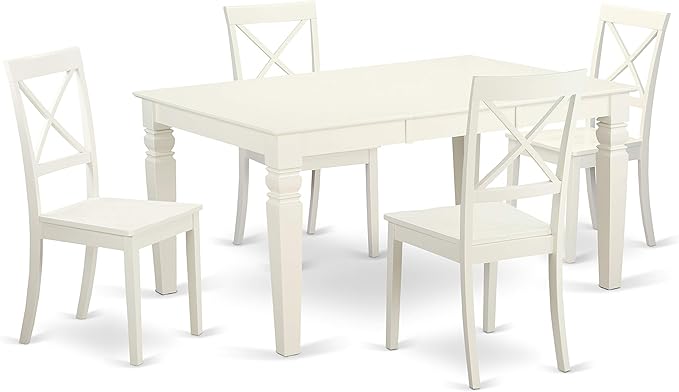 East West Furniture WEBO5-LWH-W 5 Piece Dinette Set for 4 Includes a Rectangle Room Table with Butterfly Leaf and 4 Dining Chairs, 42x60 Inch, Linen White - LeafyLoom