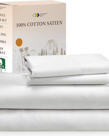 California Design Den Soft 100% Cotton Full Size Bed Sheet with Deep Pocket, 4 Piece Full Sheet Set with Sateen Weave, Cooling Sheets - Ivory - LeafyLoom