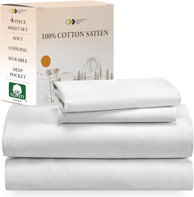 California Design Den Soft 100% Cotton Full Size Bed Sheet with Deep Pocket, 4 Piece Full Sheet Set with Sateen Weave, Cooling Sheets - Ivory - LeafyLoom