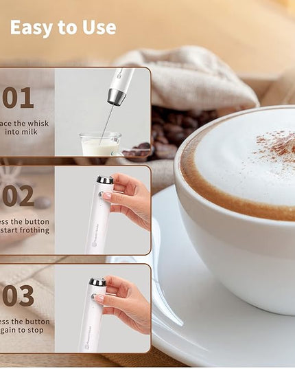 Maestri House Rechargeable Milk Frother with Stand, Handheld Electric Foam Maker Waterproof Detachable Stainless Steel Whisk Drink Mixer Foamer for Lattes, Cappuccino - LeafyLoom