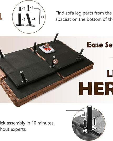 Futon Sofa Bed, Memory Foam Futon Sleeper Sofa Loveseat Convertible Couch Bed for Small Compact Living Spaces,Apartment,Brown Leather - LeafyLoom