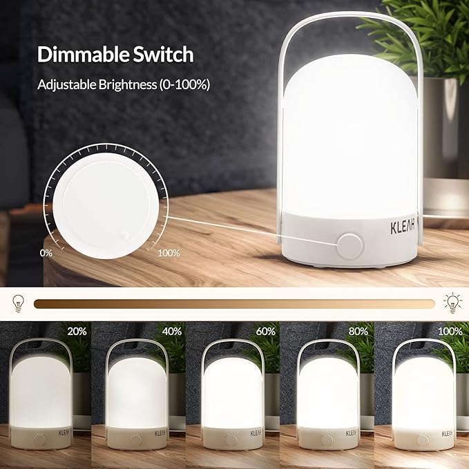 Portable Cordless Lantern Table Lamp, 360° Portable Handle, Stepless Dimmer, Powerful Long-Lasting 50hrs, Rechargeable LED Lantern for Camping Bedroom Party - LeafyLoom