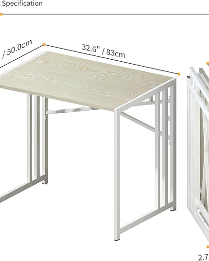 32 inch Small Folding Desk, Writing Gaming Computer Camping Desk for Small Spaces, No Assembly Required Home Office Desk, Natural and White - LeafyLoom