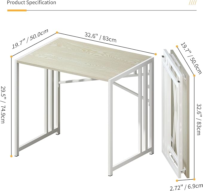 32 inch Small Folding Desk, Writing Gaming Computer Camping Desk for Small Spaces, No Assembly Required Home Office Desk, Natural and White - LeafyLoom
