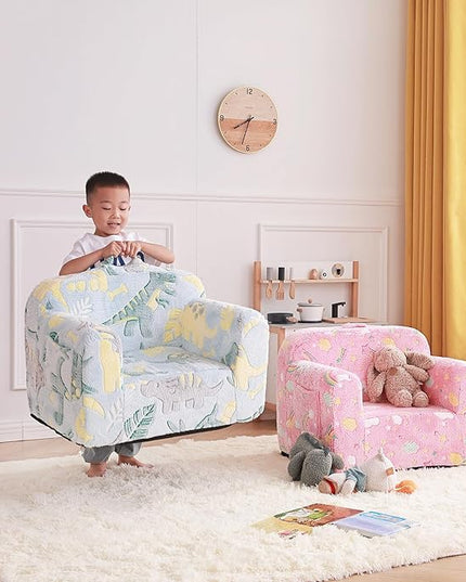 Tiita Kids Sofa, Children Couch with Carrying Handle & Side Pockets, Kids Foam Chair, Toddler Armrest Chair, Lightweight Children Sofa Chair, Kids Read Sofa for Girl or Boy (Grey Dinosaur) - LeafyLoom