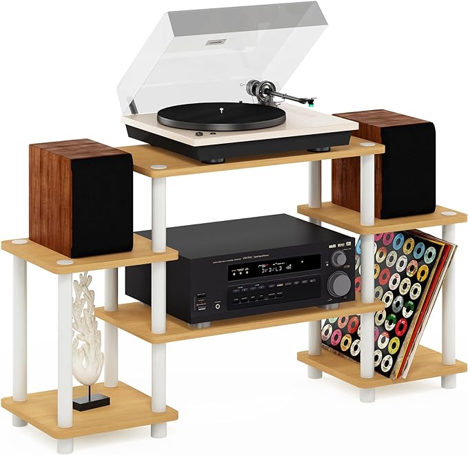 Furinno Turn-N-Tube No Tools Entertainment TV Stands, Beech/White, Square Corner - LeafyLoom