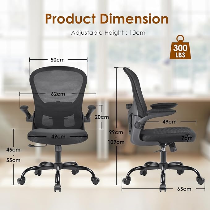 Home Office Chair with Lumbar Support, Ergonomic Design Desk Chair,Recline Feature,Height Adjustable,Space Saving,Black - LeafyLoom