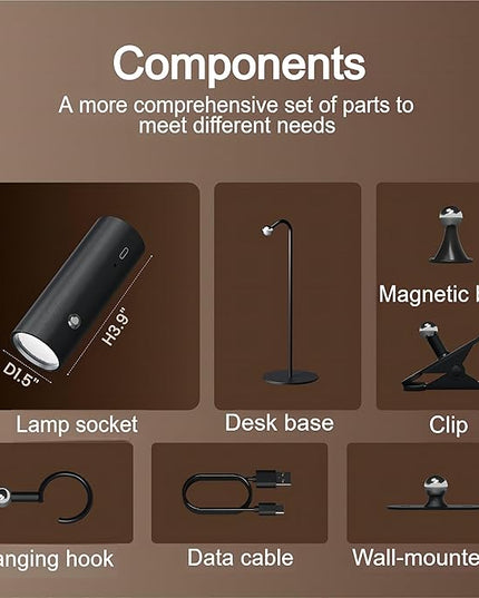 SIEPUNK Cordless Desk Lamp for Home Office, 4 in 1 Multifunctional Rechargeable Touch 3 Colour Table Lamp for Dorm Essentials, Portable Magnetic Bedside Night Desk Light, Ideal for Gifts, Black - LeafyLoom