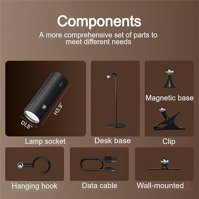 SIEPUNK Cordless Desk Lamp for Home Office, 4 in 1 Multifunctional Rechargeable Touch 3 Colour Table Lamp for Dorm Essentials, Portable Magnetic Bedside Night Desk Light, Ideal for Gifts, Black - LeafyLoom