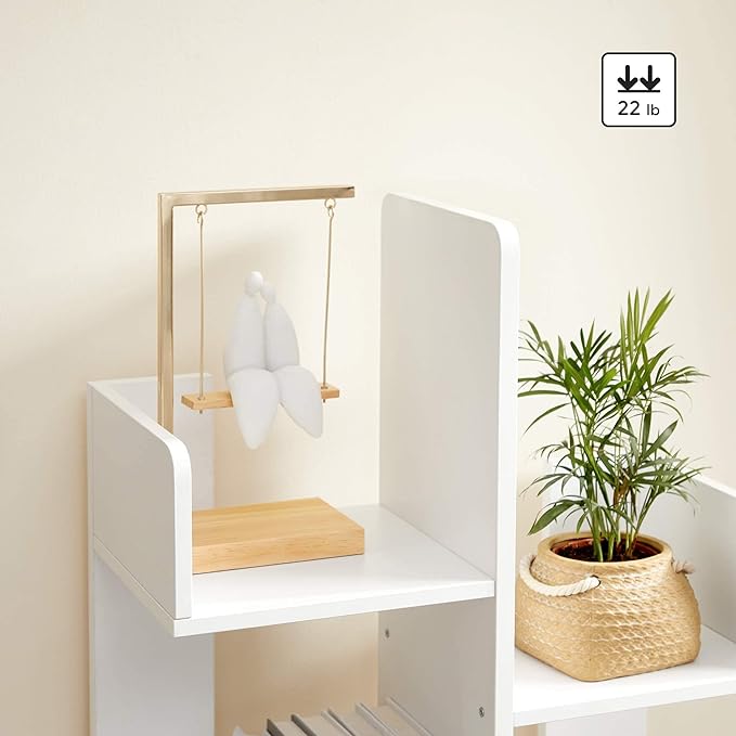 VASAGLE Bookcase, Tree-Shaped Bookshelf with 8 Storage Shelves, Rounded Corners, White 9.8D x 19.7W x 55.1H in, Engineered Wood - LeafyLoom