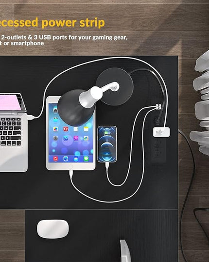 Unikito L Shaped Desk with USB Charging Port and Power Outlet, Reversible Corner Computer Desk with Storage Shelves, Industrial 2 Person Long Gaming Table Modern Home Office Desk, Black - LeafyLoom