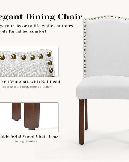 DUMOS Dining Chairs Set of 2, Fabric Dining Room Chairs, Upholstered Parsons Chairs with Nailhead Trim & Wood Legs, Kitchen Side Chair for Dining Living Room,Bedroom - Grey - LeafyLoom