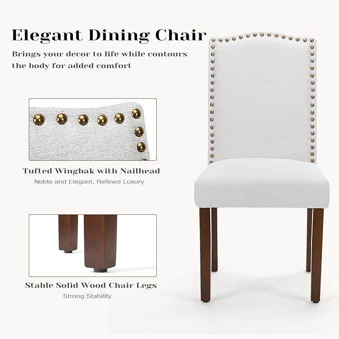 DUMOS Dining Chairs Set of 2, Fabric Dining Room Chairs, Upholstered Parsons Chairs with Nailhead Trim & Wood Legs, Kitchen Side Chair for Dining Living Room,Bedroom - Grey - LeafyLoom