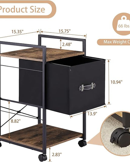 VECELO Vertical Filing Cabinet Set of 2, Rolling Printer Shelf with Handle, Suitable for Letter Size, Sturdy Steel Frame and Folding Fabric Drawer for Living Room/Bedroom/Hallway, Brown+Black - LeafyLoom