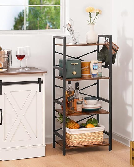 Yoobure 4 Tier Bookshelf - Small Book Shelf Industrial Bookcase, Narrow Book Case Book Storage Organizer for CD/Movie/Book, Bookshelves for Bedroom Office Living Room Berry Brown - LeafyLoom