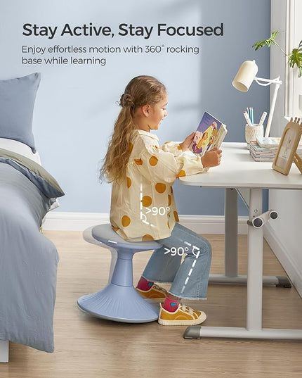 SONGMICS Kids Wobble Chair, Wiggle Stool for Kids Ages 5-8, Comfortable 60D Foam Seat, Breathable Fabric, Anti-Slip Base, 14.2-Inch High, Tool-Free Assembly, Pale Blue and Dove Gray UOSC009Q01 - LeafyLoom