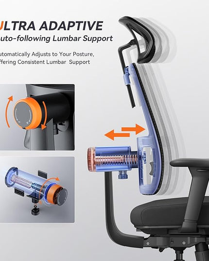 Newtral Ergonomic Chair with Footrest - Home Office Desk Chair with Auto-Following Lumbar Support, 4D Armrest, Seat Depth & Height Adjustable, 96°-136° Reclines - LeafyLoom