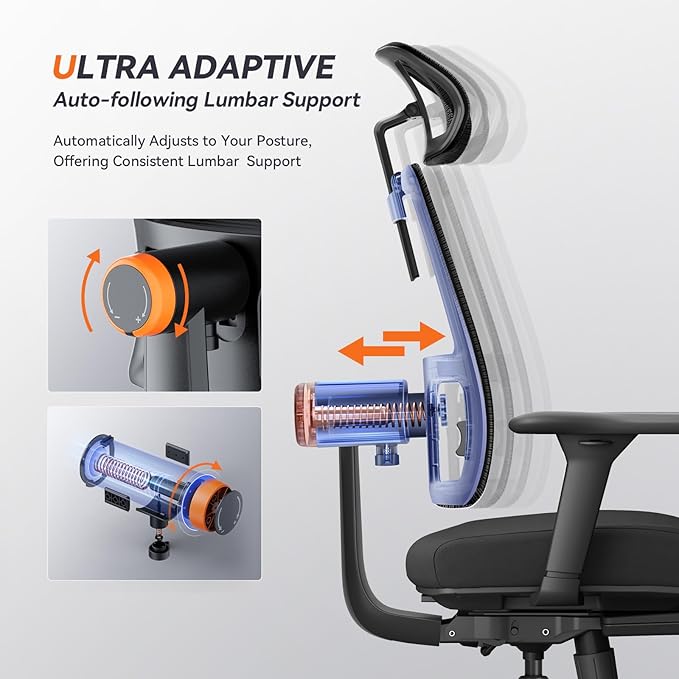Newtral Ergonomic Chair with Footrest - Home Office Desk Chair with Auto-Following Lumbar Support, 4D Armrest, Seat Depth & Height Adjustable, 96°-136° Reclines - LeafyLoom