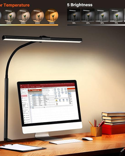 LED Desk Lamp with Clamp - Architect Desk Lamp Swing Arm Task Light 360 ° Rotation Gooseneck Desktop Lighting for Office Home Workbench Drafting Reading - LeafyLoom