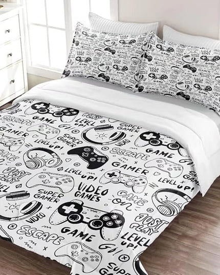 Gaming Comforter for Boys Teens,Game Bedding Sets Full,Kids Gamer Comforter Set,Video Game Bedroom Decor,Gamepad Controller Duvet Insert All Season 3 Piece 1 Comforter and 2 Pillowcases - LeafyLoom