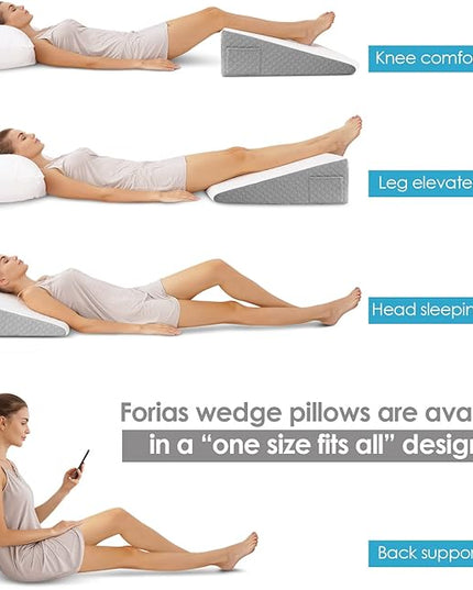 Forias 7.5" Wedge Pillow for Sleeping Bed Wedge Pillow for After Surgery Triangle Elevated Pillow Wedge for Acid Reflux Gerd Snoring Back Pain, Air Layer Removable Machine Wash Cover | Memory Foam Top - LeafyLoom