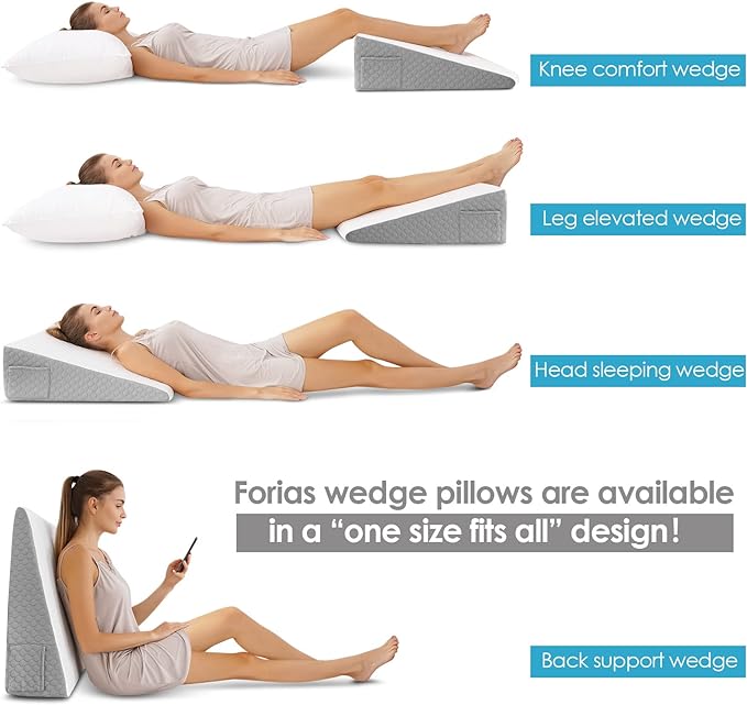 Forias 7.5" Wedge Pillow for Sleeping Bed Wedge Pillow for After Surgery Triangle Elevated Pillow Wedge for Acid Reflux Gerd Snoring Back Pain, Air Layer Removable Machine Wash Cover | Memory Foam Top - LeafyLoom