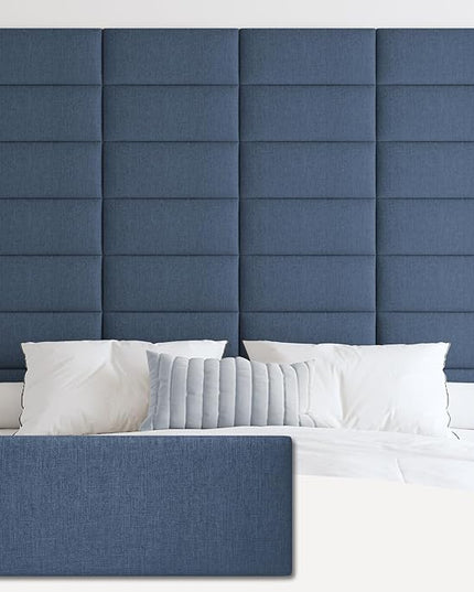 Upholstered Wall Mounted Headboard, 3D Soundproof Wall Panels Peel and Stick Headboard for Twin Size, Reusable and Removable Tufted Bed Headboard in Blue(6 Panels, 10" x 24") - LeafyLoom