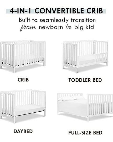 Carter's by DaVinci Colby 4-in-1 Low-Profile Convertible Crib in White, Greenguard Gold Certified - LeafyLoom
