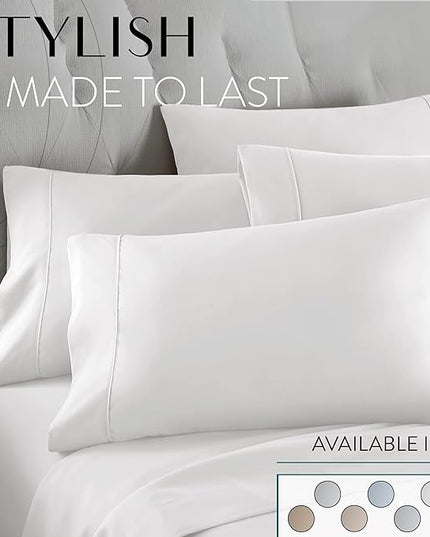 Danjor Linens Full Size Sheets Set - 6 Piece Set Including 4 Pillowcases- Deep Pockets - Breathable, Soft Bed Sheets - Wrinkle Free - Machine Washable - Light Grey Bed Sheets - 6 pc - LeafyLoom