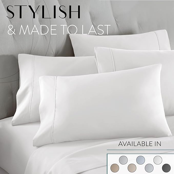 Danjor Linens Full Size Sheets Set - 6 Piece Set Including 4 Pillowcases- Deep Pockets - Breathable, Soft Bed Sheets - Wrinkle Free - Machine Washable - Light Grey Bed Sheets - 6 pc - LeafyLoom