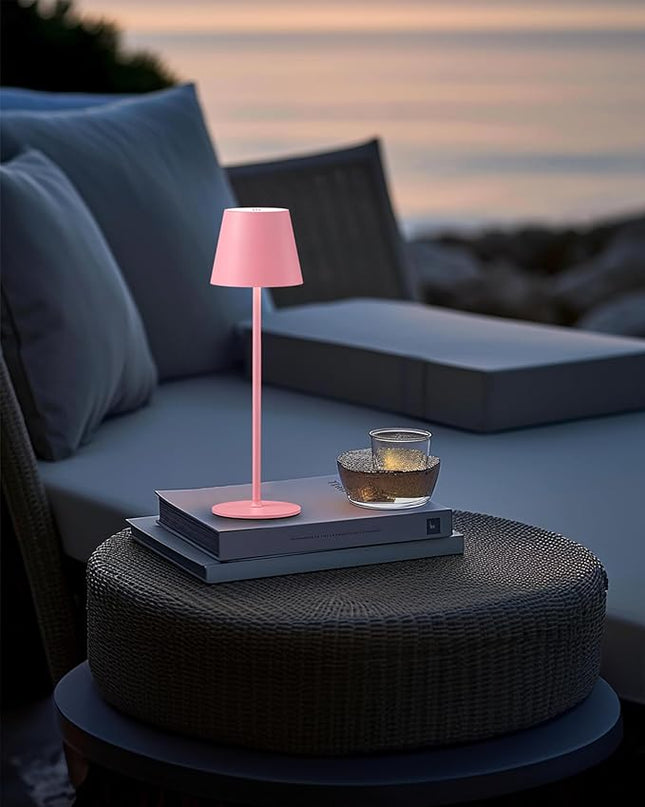 Cordless Rechargeable Table Lamp Set of 2, 5000mAh Battery Powered LED Desk Lamps, 3 Color Stepless Dimming Up, Portable Table Light Lamp for Bedroom Restaurant Outdoor (Pink) - LeafyLoom