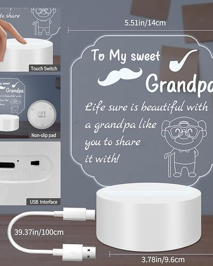 Night Lamp Gifts for Grandpa: Engraved Acrylic LED Rechargeable Night Lamp with 3 Level of Dimming and 10 Color Modes-Grandfather's Birthday Christmas Father's Day Gifts from Grandchildren - LeafyLoom