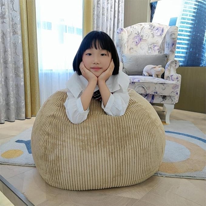 Stuffed Animal Storage Bean Bag Chair - Bean Bag for Kids - Toy Storage Bag - Chair Gifts for Kids (Small, Khaki) - LeafyLoom