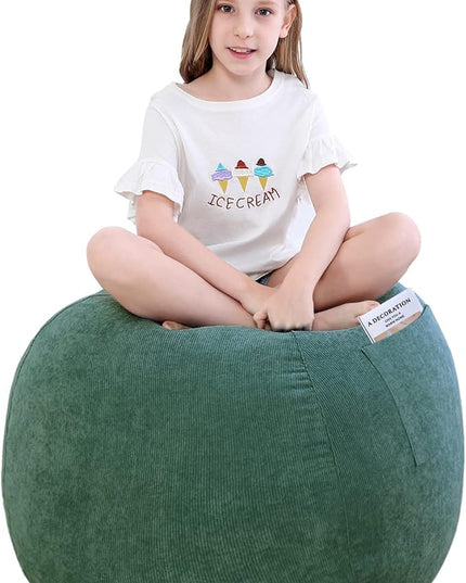Stuffed Animal Storage Bean Bag Chair Cover (No Filler) for Kids and Adults.Soft Premium Corduroy Stuffable Beanbag for Organizing Children Plush Toys or Memory Foam Small 100L (Green) - LeafyLoom
