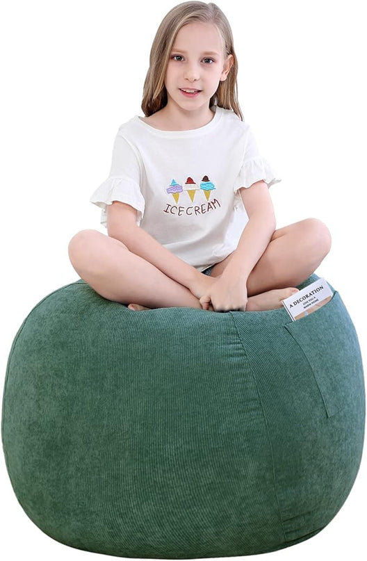 Stuffed Animal Storage Bean Bag Chair Cover (No Filler) for Kids and Adults.Soft Premium Corduroy Stuffable Beanbag for Organizing Children Plush Toys or Memory Foam Small 100L (Green) - LeafyLoom
