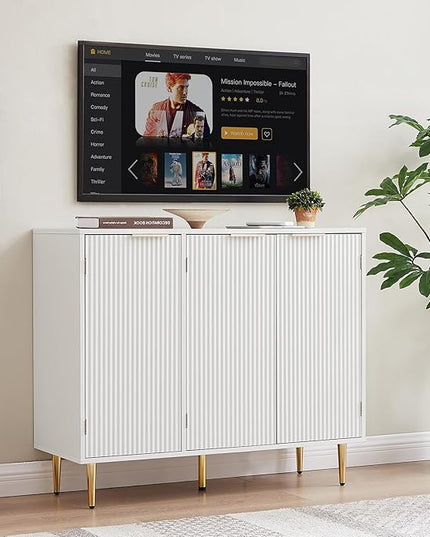 Storage Cabinet, Modern Accent Buffet Cabinet, FreeStanding Sideboard and Buffet Storage Adjustable Shelves with 3 Doors for Bedroom, Living Room, Kitchen or Hallway,White - LeafyLoom