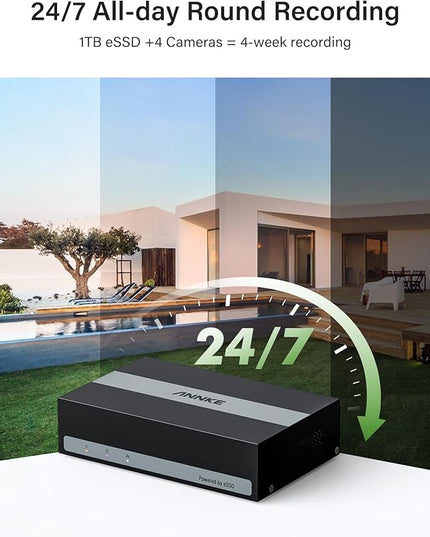 ANNKE Security Camera System, 3K Lite 5-in-1 H.265+ 8CH eDVR with 1TB eSSD and (4) 1080p (2MP) Weatherproof Surveillance Wired Cams, AI Human/Vehicle Detection, 100ft Night Vision, Email Alert ANNKE