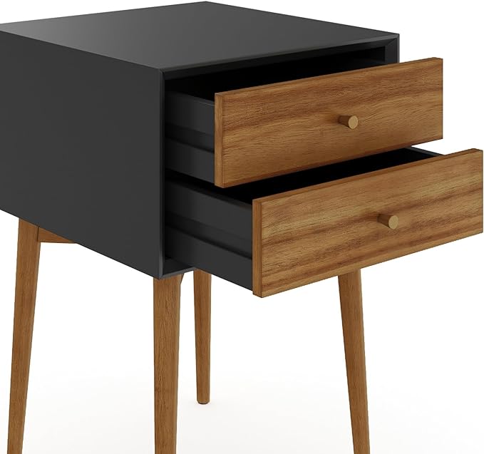 Nathan James Harper Modern Nightstand Side Accent or End Table with Storage Drawer, 1, Black/Brown - LeafyLoom