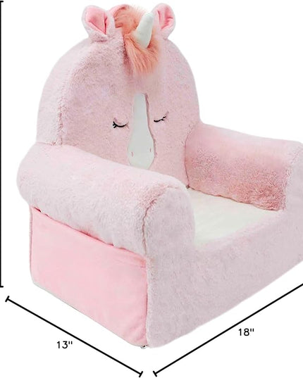 Soft Landing Animal Adventure Pink Unicorn, Sweet Seats, Compressed Premium Character Chair with Carrying Handle & Side Pockets - LeafyLoom