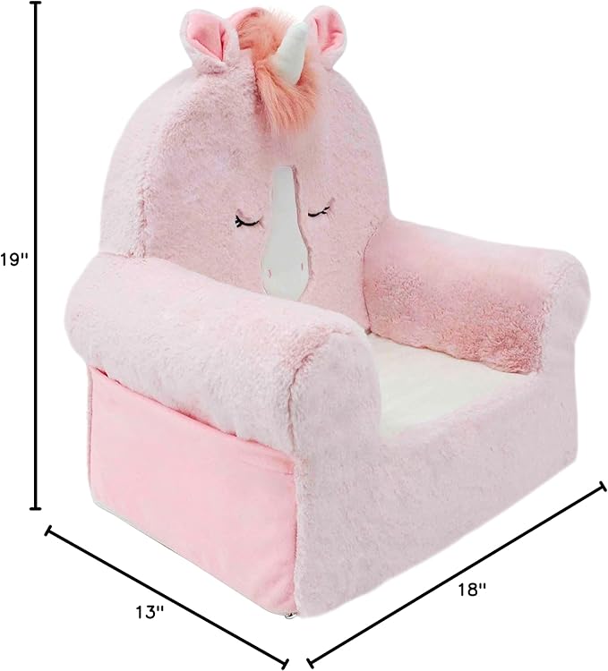 Soft Landing Animal Adventure Pink Unicorn, Sweet Seats, Compressed Premium Character Chair with Carrying Handle & Side Pockets - LeafyLoom