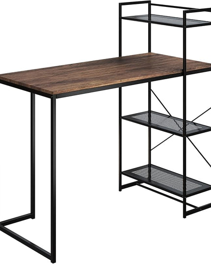 Lavish Home 80 BLT-SHF All-in-One Computer Desk with Shelves for Home Office, Bedroom, or Craft Table, Rustic Brown & Black - LeafyLoom