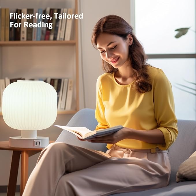 Touch Bedside Lamps,Table Lamps 3 Way Dimmable with USB C+A Charging Ports - Bedroom Nightstand & Living Room Essential, 9W Bulb Included - LeafyLoom