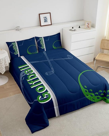 Feelyou Kids Golf Comforter Set King Size Ball Sports Bedding Set for Boys Girls Teens Bedroom Decor Golf Ball Lover Comforter Women Men Ball Games Duvet Set with 2 Pillow Case - LeafyLoom