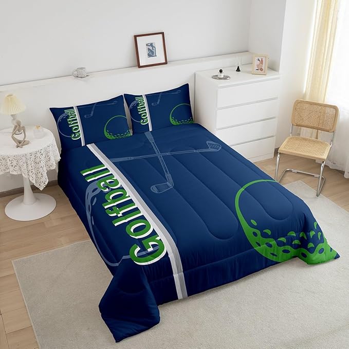 Feelyou Kids Golf Comforter Set King Size Ball Sports Bedding Set for Boys Girls Teens Bedroom Decor Golf Ball Lover Comforter Women Men Ball Games Duvet Set with 2 Pillow Case - LeafyLoom