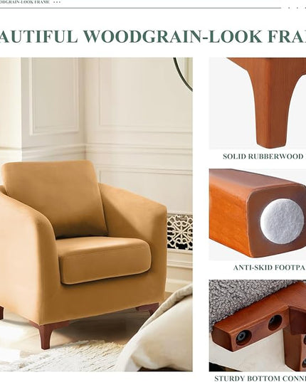 COLAMY Velvet Accent Chair with Storage Ottoman Set of 2, Upholstered Barrel Arm Chair with Footrest, Modern Living Room Chair with Back Pillow, Cream - LeafyLoom