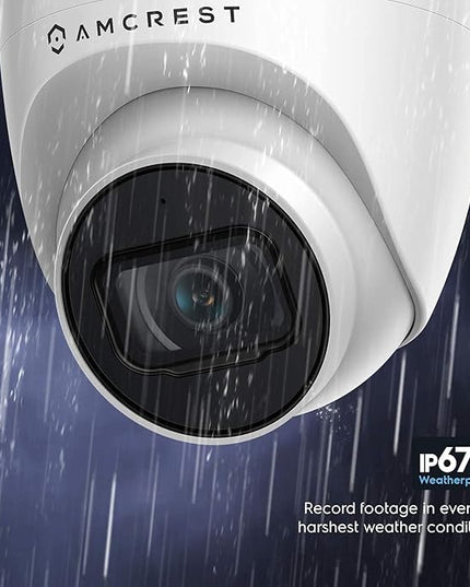Amcrest 5MP POE Security Camera System Outdoor, 8CH POE NVR, 4pcs 5MP Turret POE Cameras, IP67 Metal Turret POE IP Cameras, Built in Mic, Pre-Installed 2TB Hard Drive, NV4108E-IP5M-T1179EW4-2TB Amcrest
