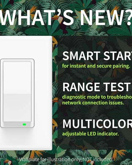 Zooz 800 Series Z-Wave Long Range S2 On Off Switch ZEN76 800LR, White | Simple Direct 3-Way and 4-Way Solution (Works with Regular Switches, No Aux Switch Needed) | Z-Wave Hub Required ZOOZ