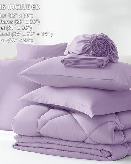 CozyLux Full Comforter Set with Sheets 7 Pieces Bed in a Bag Light Purple All Season Lavender Bedding Sets with Comforter, Pillow Shams, Flat Sheet, Fitted Sheet and Pillowcases - LeafyLoom